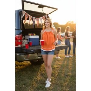 Handmade Orange Tie Strap Tank Top  Blouse Size XS/S